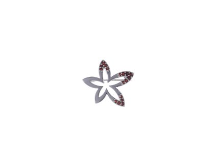 Stříbrná brož s českým granátem, rhodiovaná - květina