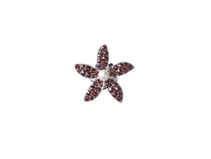 Stříbrný přívěsek s českým granátem a perlou, rhodiovaný - květina