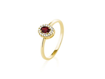 Zlatý prsten s českým granátem a diamantem - ovál