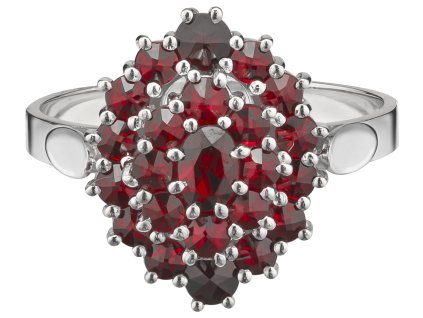 Stříbrný prsten s českým granátem, rhodiovaný - ovál