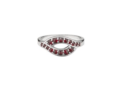 Stříbrný prsten s českým granátem, rhodiovaný - vlnka