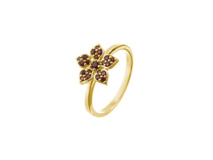 Stříbrný prsten s českým granátem, zlacený - květina
