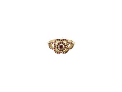 Stříbrný prsten s českým granátem, zlacený - květina