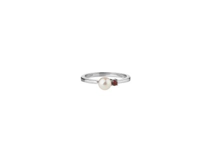 Stříbrný prsten s českým granátem a perlou, rhodiovaný
