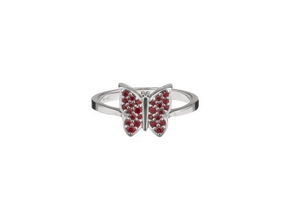 Stříbrný prsten s českým granátem, rhodiovaný - zvíře - motýl