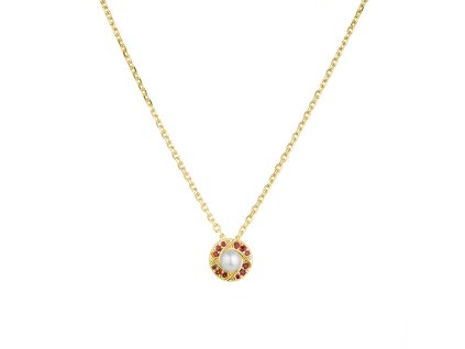 Stříbrný náhrdelník s českým granátem a perlou, zlacený - kruh