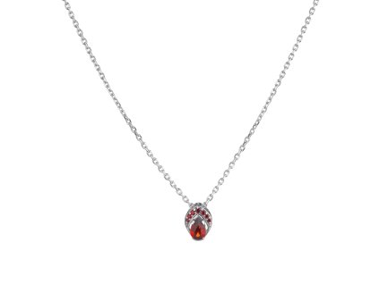 Stříbrný náhrdelník s českým granátem a vltavínem, rhodiovaný - kapka