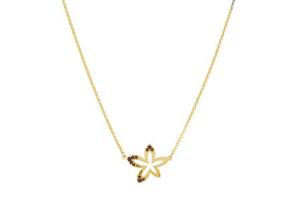 Stříbrný náhrdelník s českým granátem, zlacený - květina