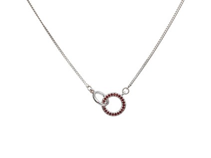 Stříbrný náhrdelník s českým granátem, rhodiovaný - kruh