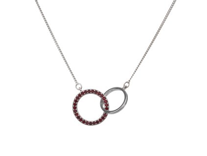 Stříbrný náhrdelník s českým granátem, rhodiovaný - kruh