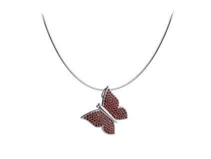 Stříbrný náhrdelník s českým granátem, rhodiovaný - zvíře - motýl