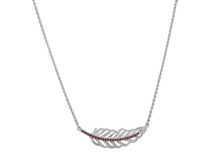 Stříbrný náhrdelník s českým granátem, rhodiovaný - pírko
