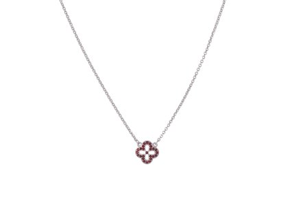 Stříbrný náhrdelník s českým granátem, rhodiovaný - květina