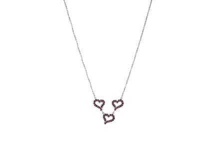 Stříbrný náhrdelník s českým granátem, rhodiovaný - srdce
